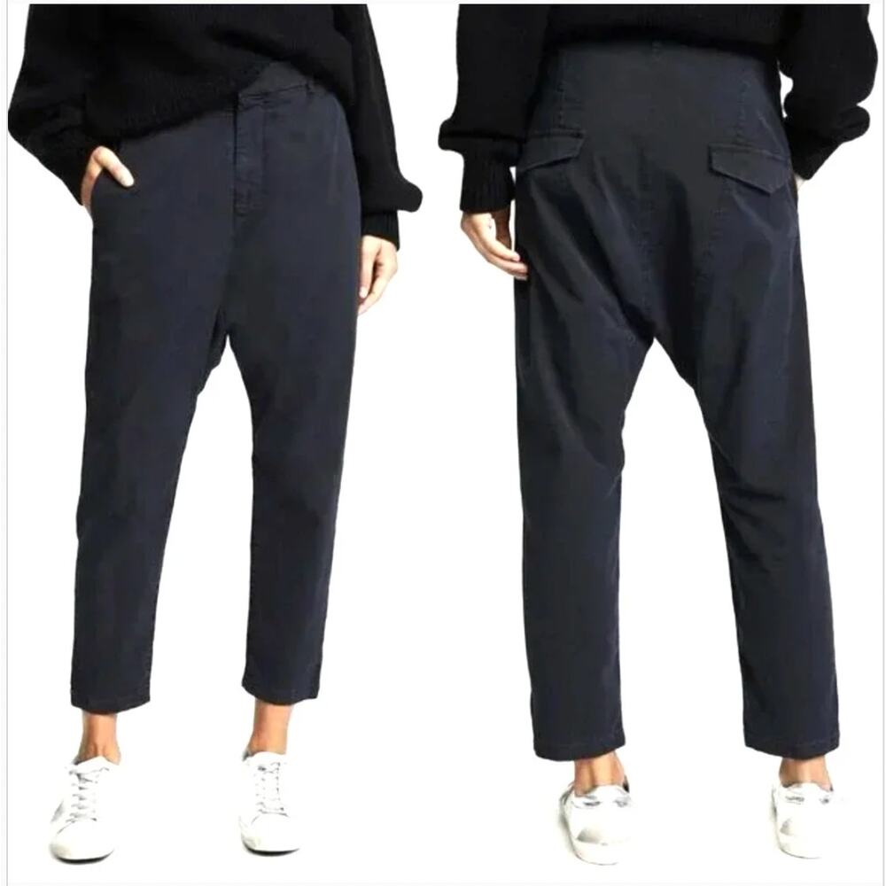Nili Lotan 2 Slouchy Paris Pants Drop Crotch $345 Crop Cotton Washed Black NWT